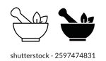 Mortar pestle vector icon set black filled and outlined style.
