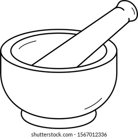 Mortar and pestle. Vector outline icon.