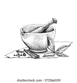 Mortar And Pestle Vintage Line Drawing