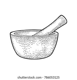 Mortar And Pestle. Vintage Vector Engraving Illustration. Isolated On White Background