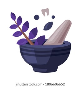 Mortar and Pestle, Witchcraft Attributes, Happy Halloween Object Cartoon Style Vector Illustration on White Background
