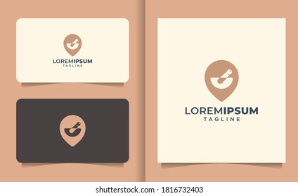 mortar pin logo design concept with business card premium vector	
