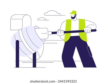 Mortar preparation abstract concept vector illustration. Mason with spade making a cement mortar, brickwork and block work, construction worker, private house building process abstract metaphor.