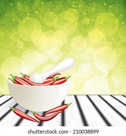 Mortar with red peppers.Vector
