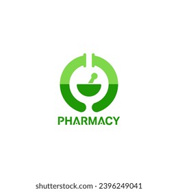 mortar and round test tubes concept. pharmacy emblem