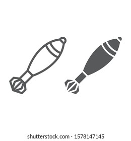Mortar shell line and glyph icon, army and weapon, military bomb sign, vector graphics, a linear pattern on a white background, eps 10.