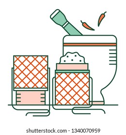 Mortar with sticky rice vector illustration in line color design