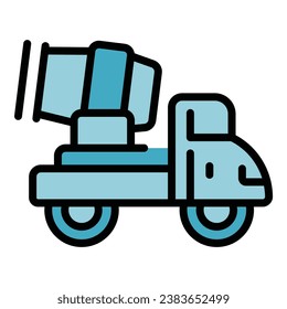 Mortar truck icon outline vector. Brick wall. Site stone color flat