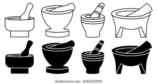 Mortar. Vector collection of mortar icon illustrations. Black icon design.