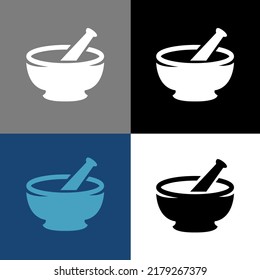 Mortar vector icon isolated. Equipment for herbal medicine icon or logo. Mortar and pestle icon vector sign and symbol for pharmacy or herbal logo design.