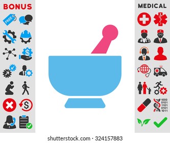 Mortar vector icon. Style is bicolor flat symbol, pink and blue colors, rounded angles, white background.