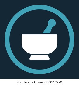 Mortar vector icon. Style is bicolor flat rounded symbol, blue and white colors, rounded angles, dark blue background.