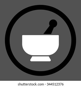 Mortar vector icon. Style is bicolor flat rounded symbol, black and white colors, rounded angles, gray background.