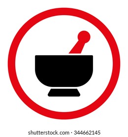 Mortar vector icon. Style is bicolor flat rounded symbol, intensive red and black colors, rounded angles, white background.