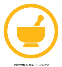Mortar vector icon. Style is flat rounded symbol, yellow color, rounded angles, white background.