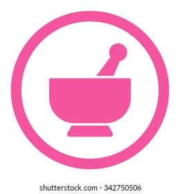 Mortar vector icon. Style is flat rounded symbol, pink color, rounded angles, white background.