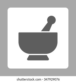 Mortar vector icon. Style is flat rounded square button, dark gray and white colors, silver background.