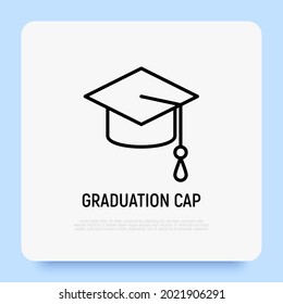 Mortarboard, academic cap thin line icon. Modern vector illustration of school, college or university symbol.