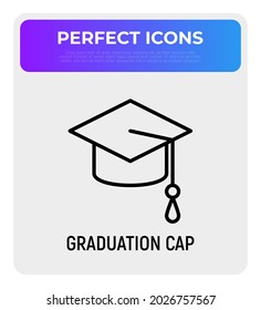 Mortarboard, academic cap thin line icon. Modern vector illustration of school, college or university symbol.