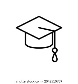 Icono de línea delgada Mortarbosrd, gorro académico. Ilustración vectorial moderna de la escuela, universidad o símbolo universitario.