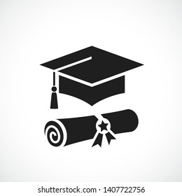 Mortarboard and academic diploma vector icon on white background