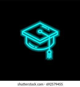 Mortarboard blue glowing neon ui ux icon. Glowing sign logo vector