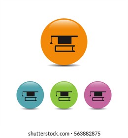 Mortarboard with book icon on a colored bubbles illustration