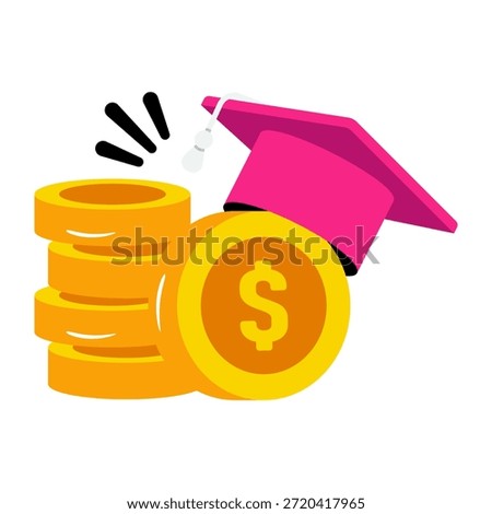 Mortarboard with books and dollar sack, flat design of educational grant