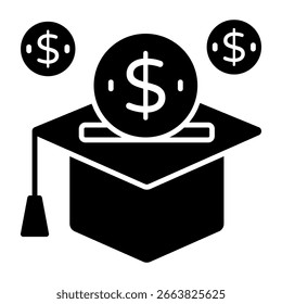 Mortarboard com livros e saque de dólar, design sólido de bolsa educacional