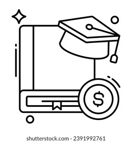 Tafelbrett mit Dollar und Buch, flaches Design von Stipendien