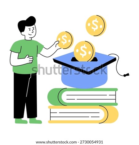Mortarboard with dollar, flat design of educational grant