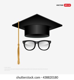 Mortarboard  and eyeglasses isolated  - vector illustration