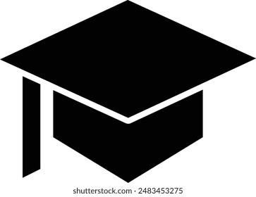 Mortarboard flat black vector icon.