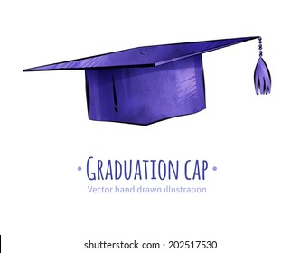Mortarboard / Graduation Cap. Hand Drawn Vector Illustration. Isolated.