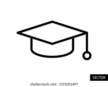 Mortarboard, Graduation Cap, Square academic cap vector icon in line style design for website design, app, UI, isolated on white background. Editable stroke. EPS 10 vector illustration.