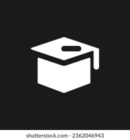 Mortarboard hat dark mode glyph ui icon. Square graduation cap. User interface design. White silhouette symbol on black space. Solid pictogram for web, mobile. Vector isolated illustration