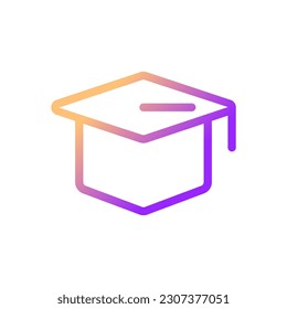Mortarboard hat pixel perfect gradient linear ui icon. Square bachelor graduation cap. Academic attire. Line color user interface symbol. Modern style pictogram. Vector isolated outline illustration