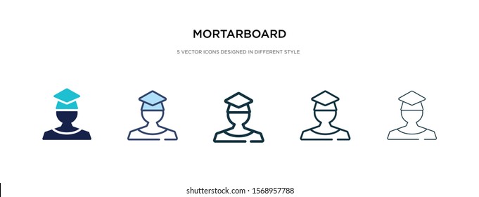mortarboard icon in different style vector illustration. two colored and black mortarboard vector icons designed in filled, outline, line and stroke style can be used for web, mobile, ui