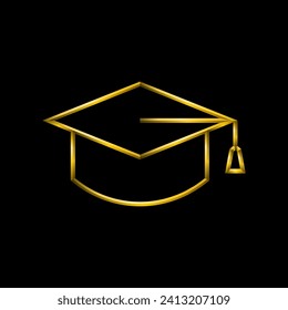 Mortarboard icon, golden metallic thin 3d lines vector illustration collection.	
