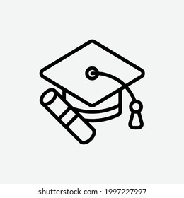  mortarboard icon, graduated, isolated education outline icon in light grey background, perfect for website, blog,  logo, graphic design, social media, UI, mobile app, EPS 10 vector illustration