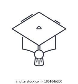 Mortarboard icon, linear isolated illustration, thin line vector, web design sign, outline concept symbol with editable stroke on white background.