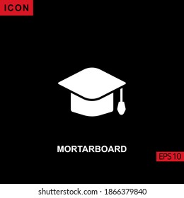 Mortarboard icon outline, line, lineal or linear on black background. Illustration Filled, glyph or flat for graphic, print media interfaces and web design.