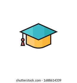 mortarboard icon vector illustration. mortarboard icon with primery color. filled outline style