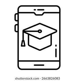 Mortarboard inside mobile, icon of mobile education