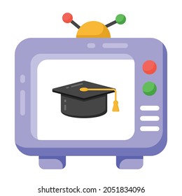 Mortarboard inside tv, concept of educational transmission icon