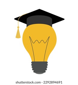 Mortarboard on lamp. Conception study and idea. Vector illustration.