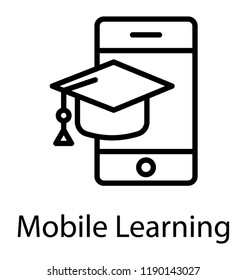 Mortarboard on mobile screen denoting icon vector of mobile learning 