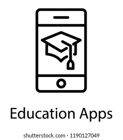 Mortarboard on mobile screen is icon for education app 