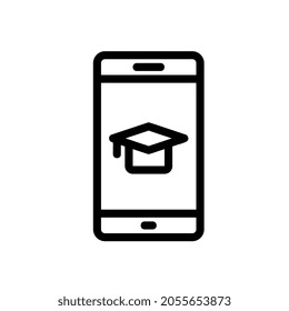 Mortarboard on Smartphone Line icon for business website,apps, and many more