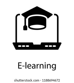 Mortarboard over laptop screen denoting icon for online degree